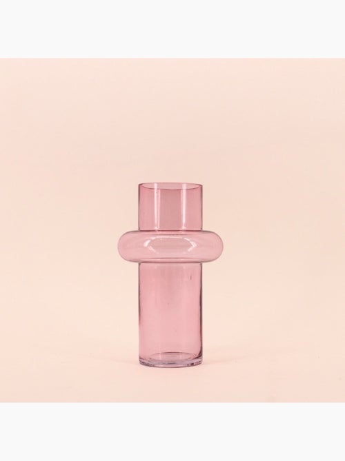Vase anneau en verre rose clair 20cm - Kiabi