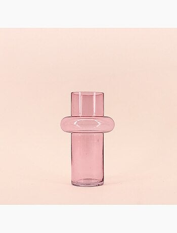 Vase anneau en verre rose clair, H20cm