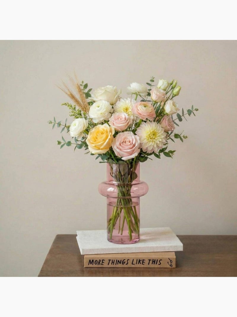 Vase anneau en verre rose clair, H20cm Rose - Kiabi