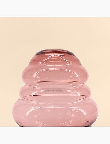 Vase anneaux en verre rose fait main 21cm