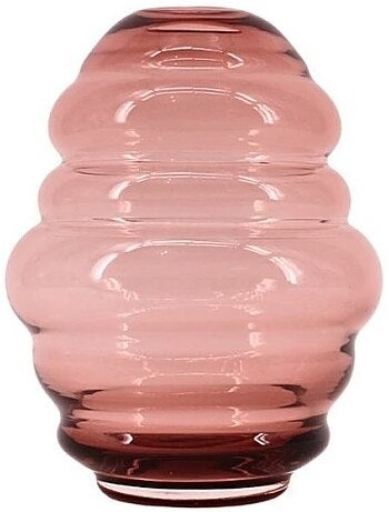 Vase anneaux en verre rose fait main 21cm