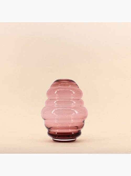Vase anneaux en verre rose fait main 21cm - Kiabi