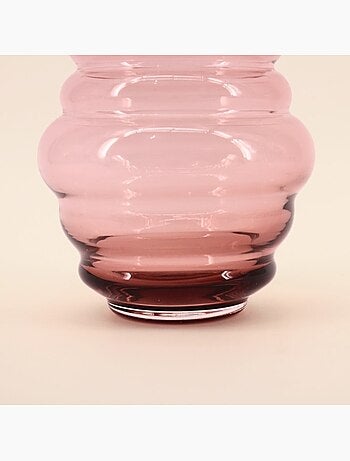 Vase anneaux en verre rose fait main, H21cm