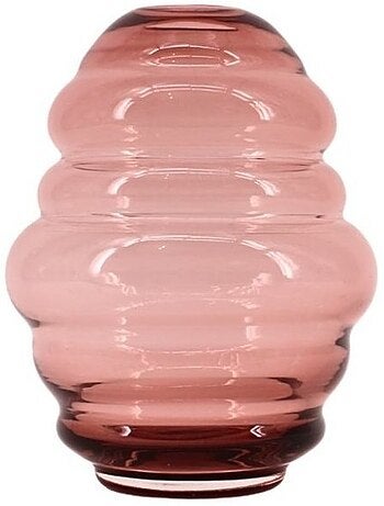 Vase anneaux en verre rose fait main, H21cm