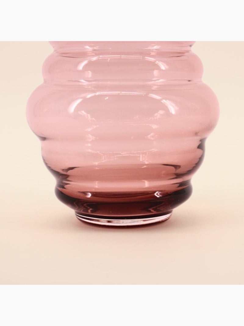 Vase anneaux en verre rose fait main, H21cm Rose - Kiabi