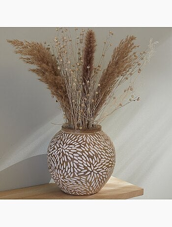 Vase arrondi motif devant bois MANGO WOOD