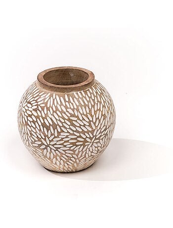 Vase arrondi motif devant bois MANGO WOOD