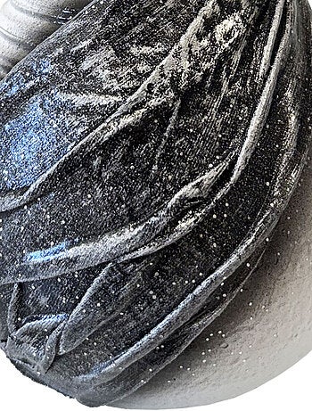 Vase artisanal drapé de tissus blanc et gris pailleté 20 cm