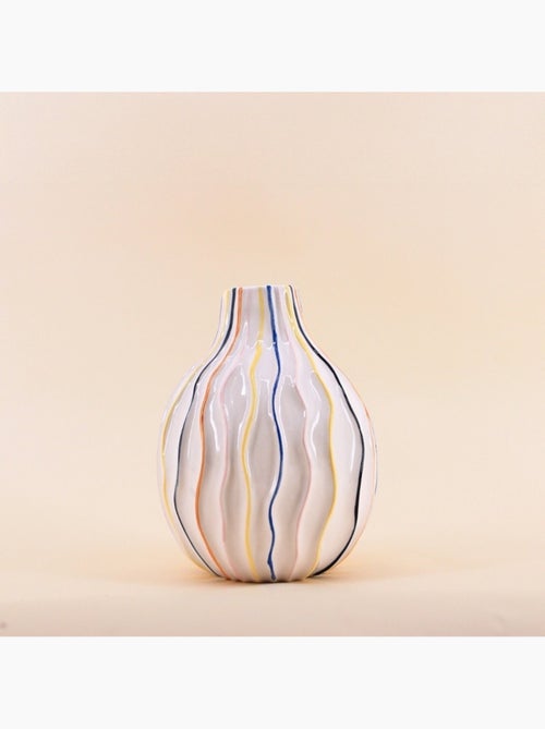 Vase blanc en céramique lignes colorées 19cm - Kiabi