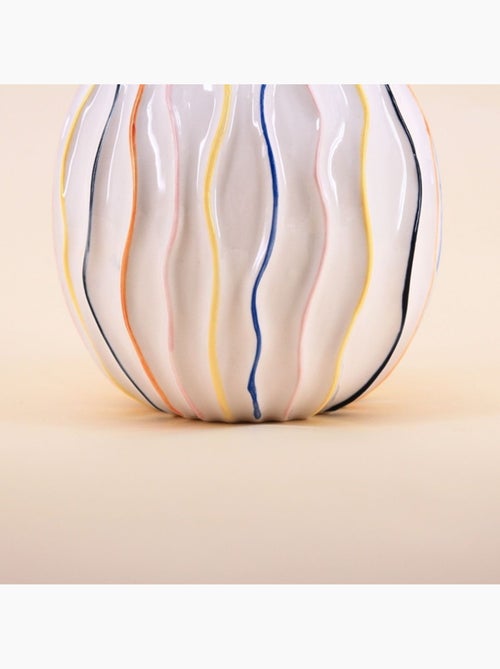 Vase blanc en céramique lignes colorées 19cm - Kiabi