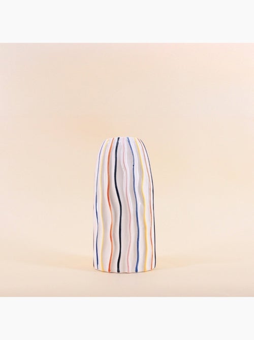 Vase blanc en céramique lignes colorées 21cm - Kiabi