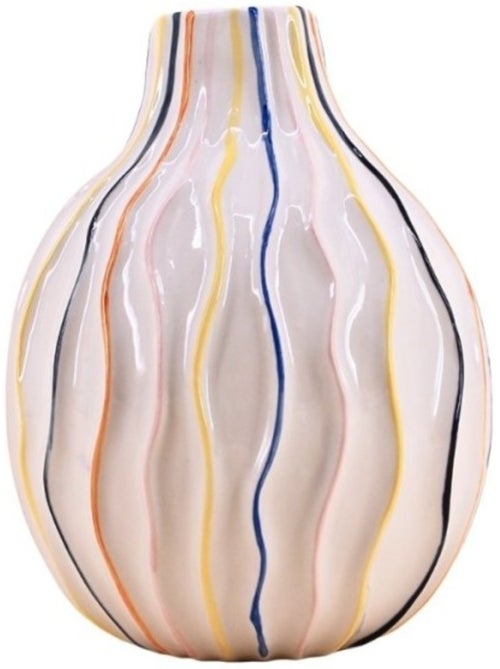 Vase blanc en céramique lignes colorées, H19cm - Kiabi