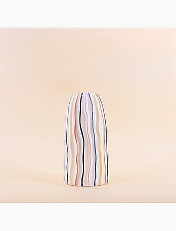 Vase blanc en céramique lignes colorées, H21cm