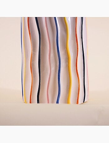 Vase blanc en céramique lignes colorées, H21cm