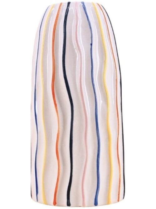 Vase blanc en céramique lignes colorées, H21cm - Kiabi