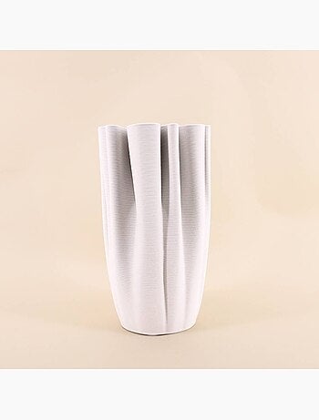 Vase blanc en céramique plissé 3D, H28cm
