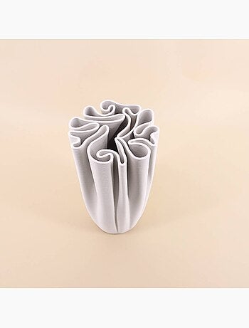 Vase blanc en céramique plissé 3D, H28cm