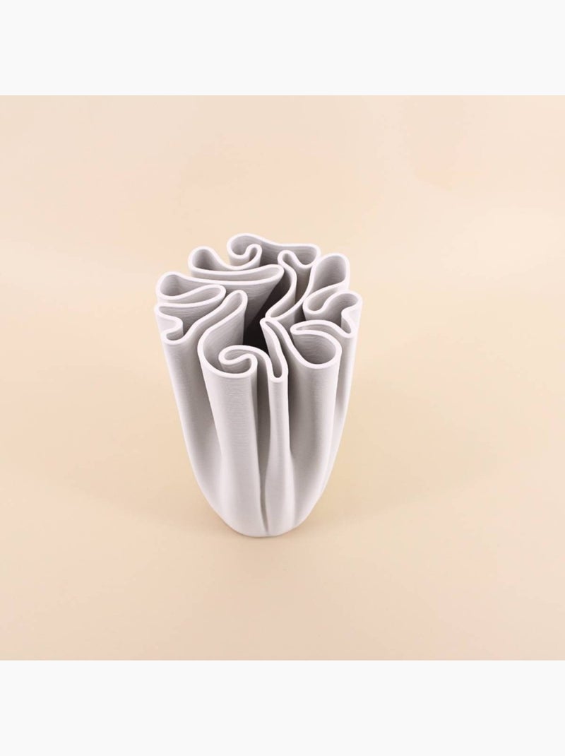 Vase blanc en céramique plissé 3D, H28cm Blanc - Kiabi