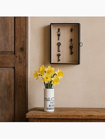 Vase blanc rond avec mot déco, H21cm