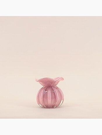 Vase boule plissé en verre opaque, H11cm