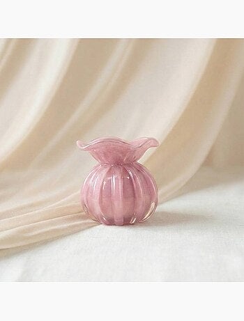 Vase boule plissé en verre opaque, H11cm