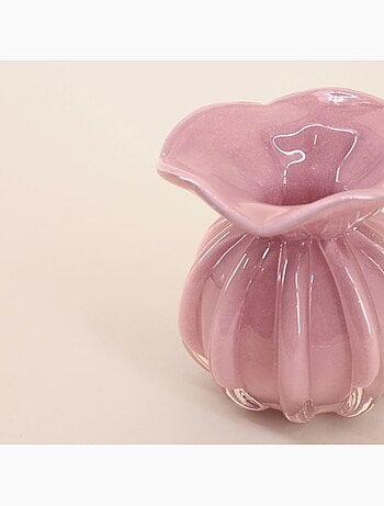Vase boule plissé en verre opaque, H11cm