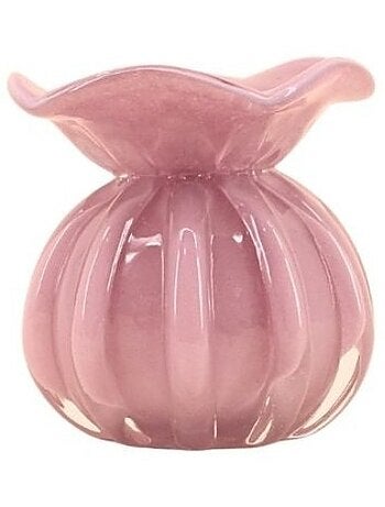 Vase boule plissé en verre opaque, H11cm