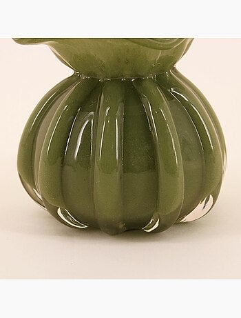 Vase boule plissé en verre opaque, H11cm
