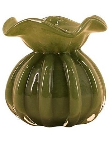 Vase boule plissé en verre opaque, H11cm