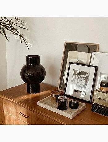 Vase boule talon en verre noir 21cm