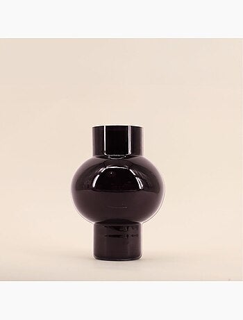 Vase boule talon en verre noir, H21cm