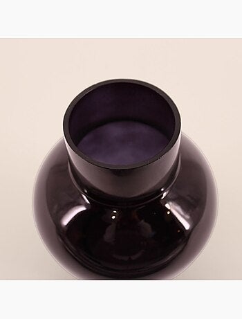 Vase boule talon en verre noir, H21cm