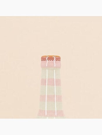 Vase bouteille cocktail club rayé beige et rose, H24cm