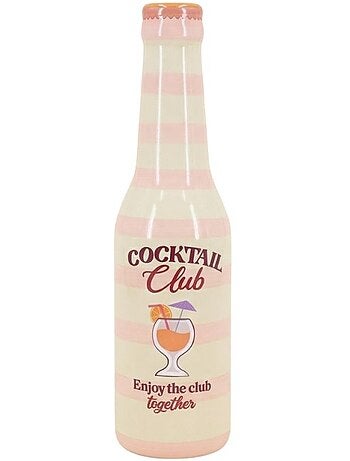 Vase bouteille cocktail club rayé beige et rose, H24cm