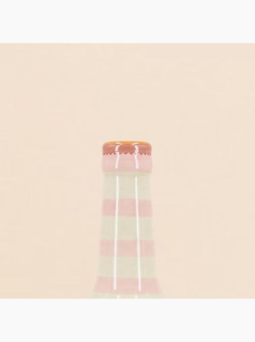 Vase bouteille cocktail club rayé beige et rose, H24cm - Kiabi