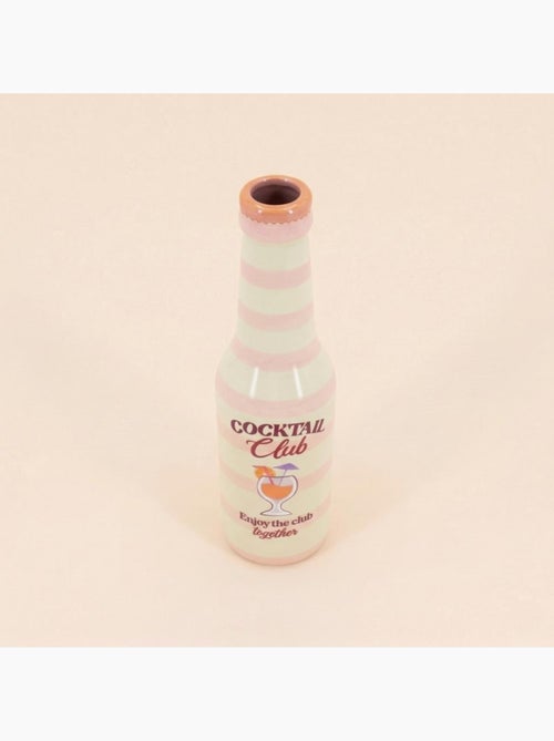 Vase bouteille cocktail club rayé beige et rose, H24cm - Kiabi