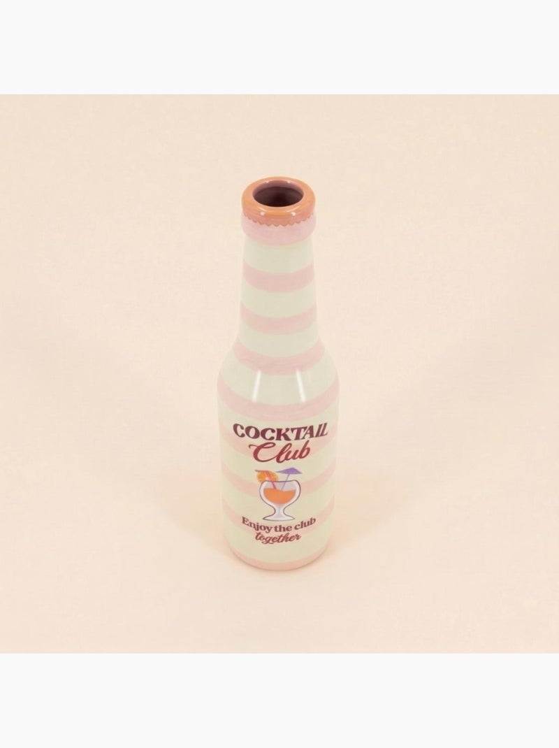 Vase bouteille cocktail club rayé beige et rose, H24cm Beige - Kiabi