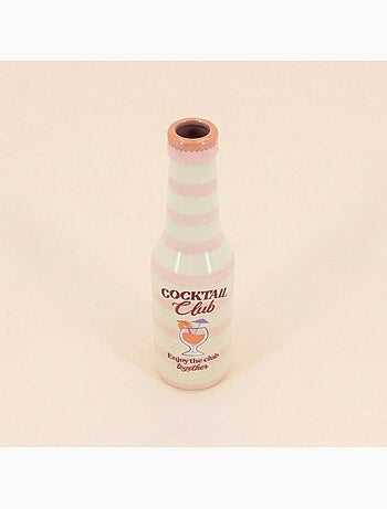 Vase bouteille cocktail club rayé beige, rose 24cm