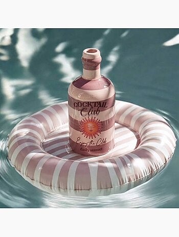 Vase bouteille cocktail rayé baige, rose en faïence 21cm