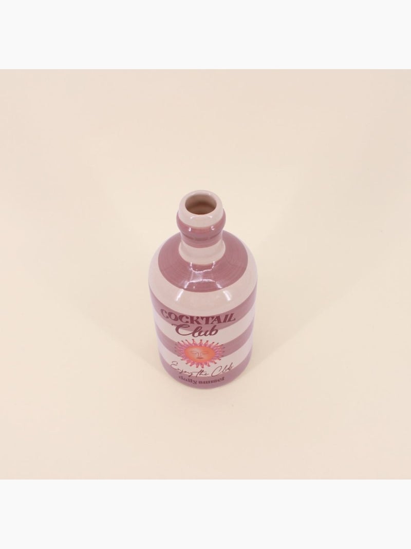 Vase bouteille cocktail rayé baige, rose en faïence 21cm Beige - Kiabi