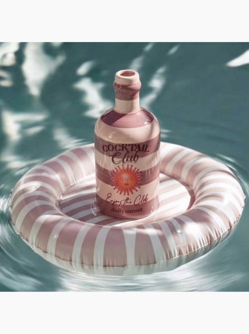 Vase bouteille cocktail rayé beige, rose en faïence 21cm - Kiabi