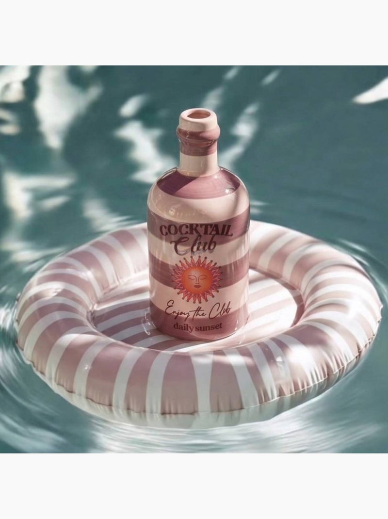 Vase bouteille cocktail rayé beige, rose en faïence 21cm Beige - Kiabi