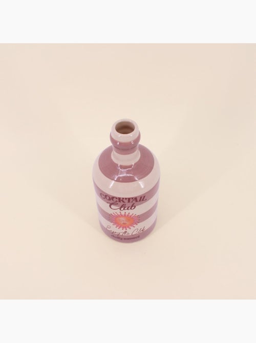 Vase bouteille cocktail rayé beige, rose en faïence 21cm - Kiabi