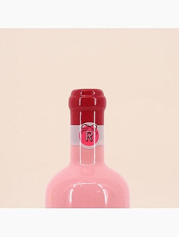 Vase bouteille de vin en faïence rayée rose 29cm