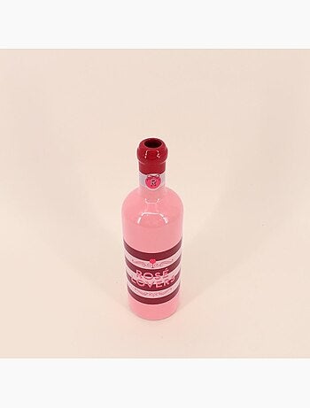 Vase bouteille de vin en faïence rayée rose 29cm