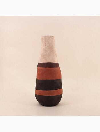 Vase bouteille en grès 3 couleurs marron, beige, H45cm