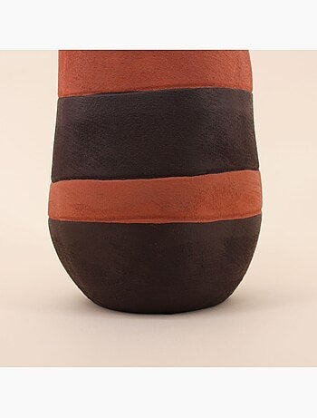 Vase bouteille en grès 3 couleurs marron, beige, H45cm