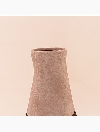 Vase bouteille en grès 3 couleurs marron, beige, H45cm