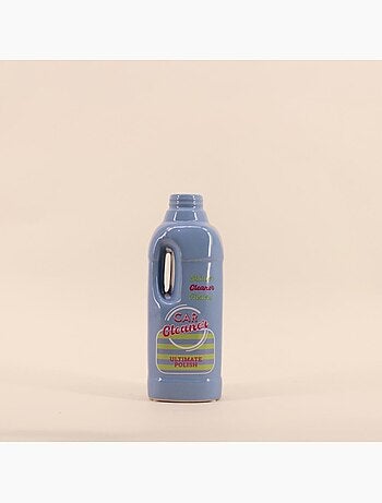Vase bouteille nettoyant voiture bleu, H26cm