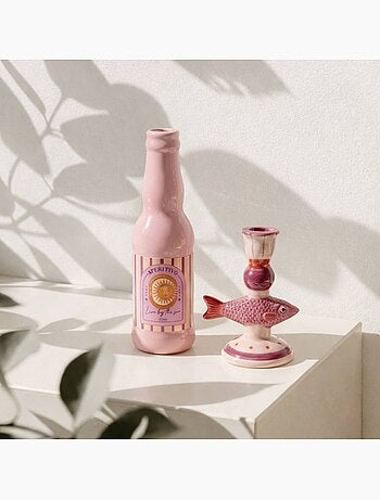 Vase bouteille soleil rose, H22cm